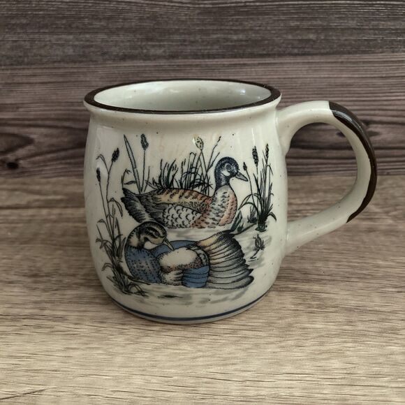 Vintage Hi Mark Korea Mallard Duck Mug Stoneware Pot Belly Coffee Cup - Picture 1 of 9